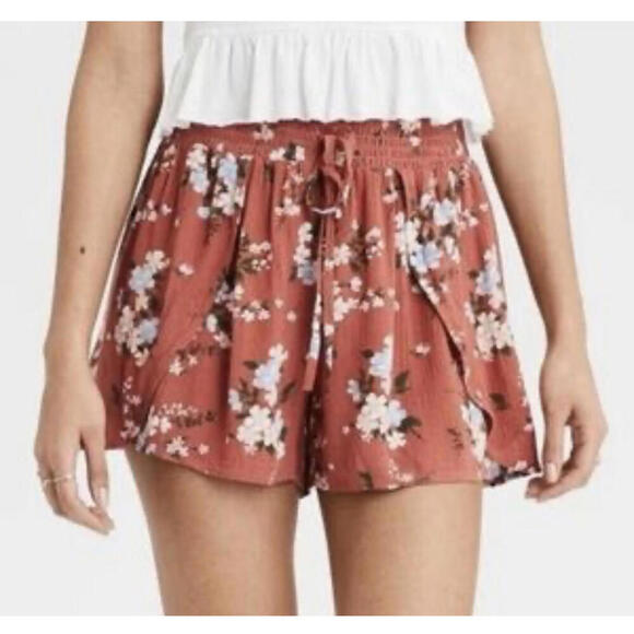 AMERICAN EAGLE burnt orange floral Flowy lightweight summer shorts sz Xl - Picture 1 of 5
